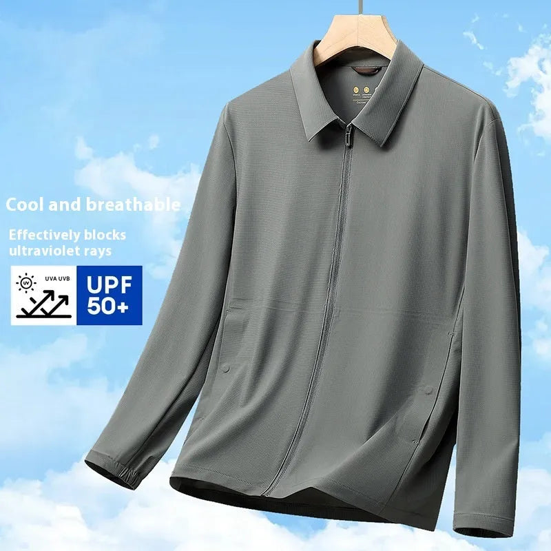 Summer business shirt with lapel collar in polyamide ice silk fabric for sun protection workwear