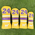 Set of four matching PU golf club headcovers: driver, two fairway woods, and a square putter sleeve in a chosen colour.