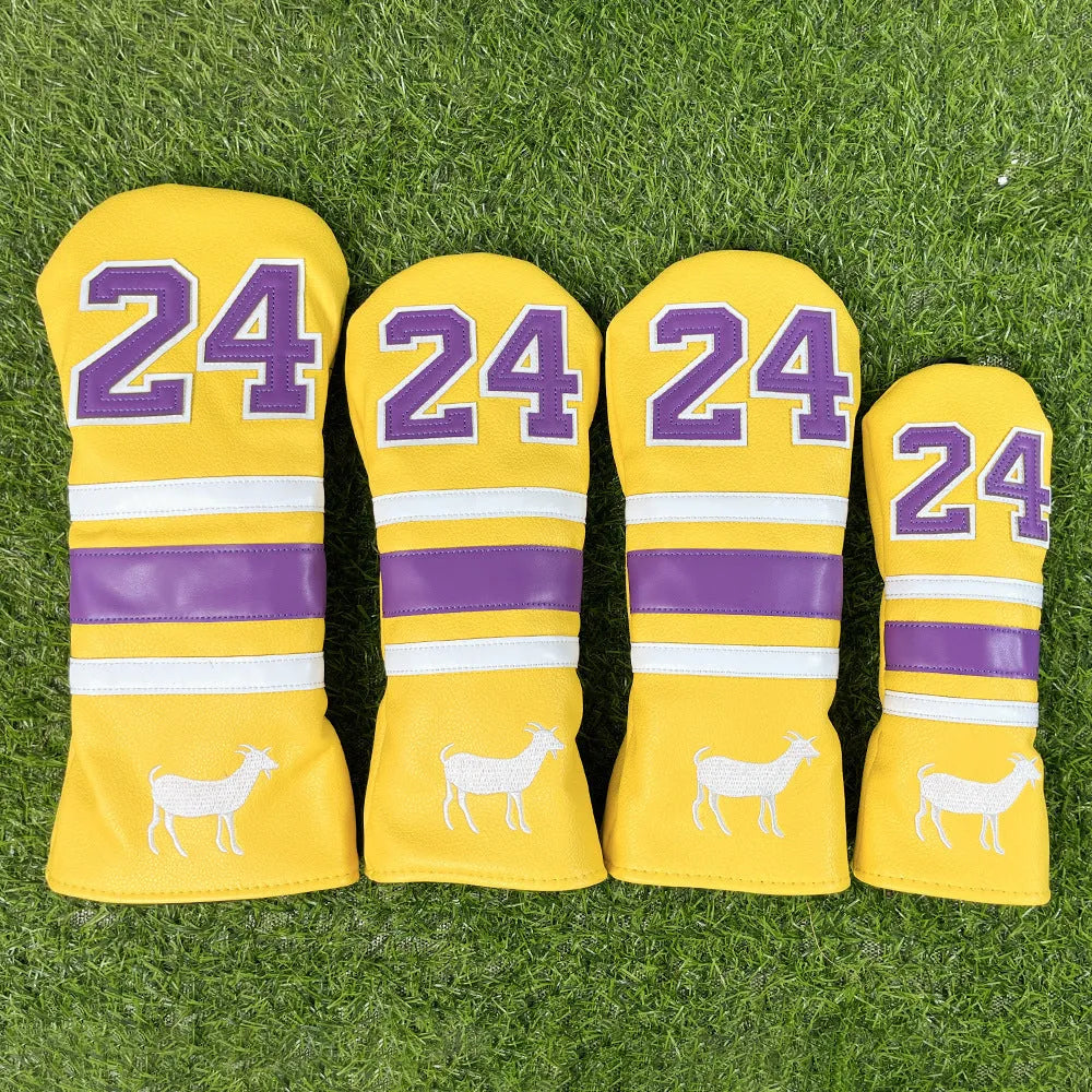 Set of four matching PU golf club headcovers: driver, two fairway woods, and a square putter sleeve in a chosen colour.