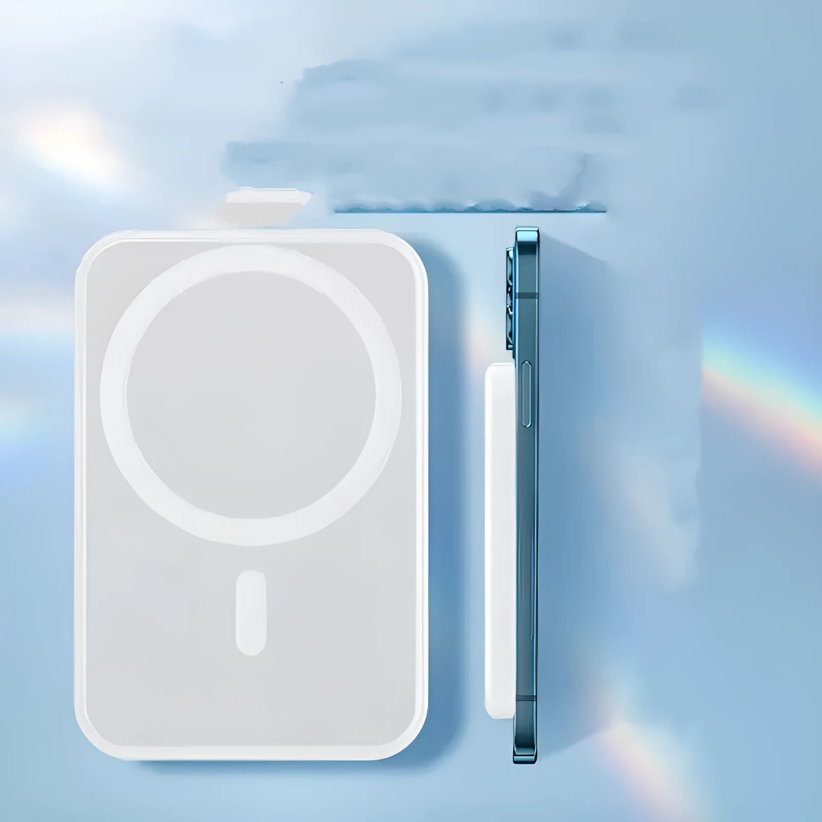 Portable magnetic wireless charger power bank with 5000mAh capacity in white PVC shell