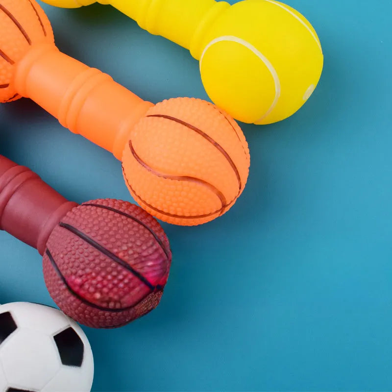 PVC football dumbbell shaped dog squeaky toy in four colour options
