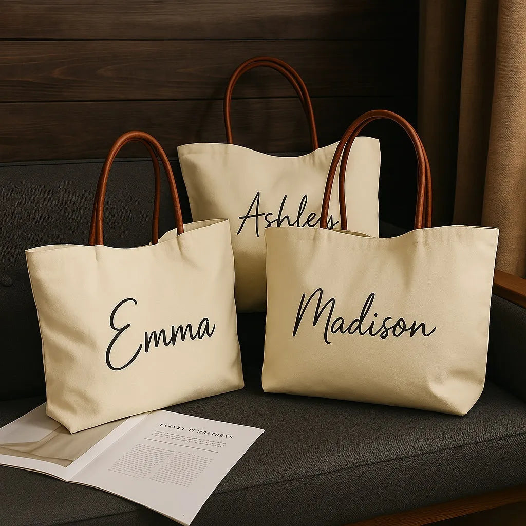 Large beige white canvas tote bag with a reinforced flat base and roomy interior.
