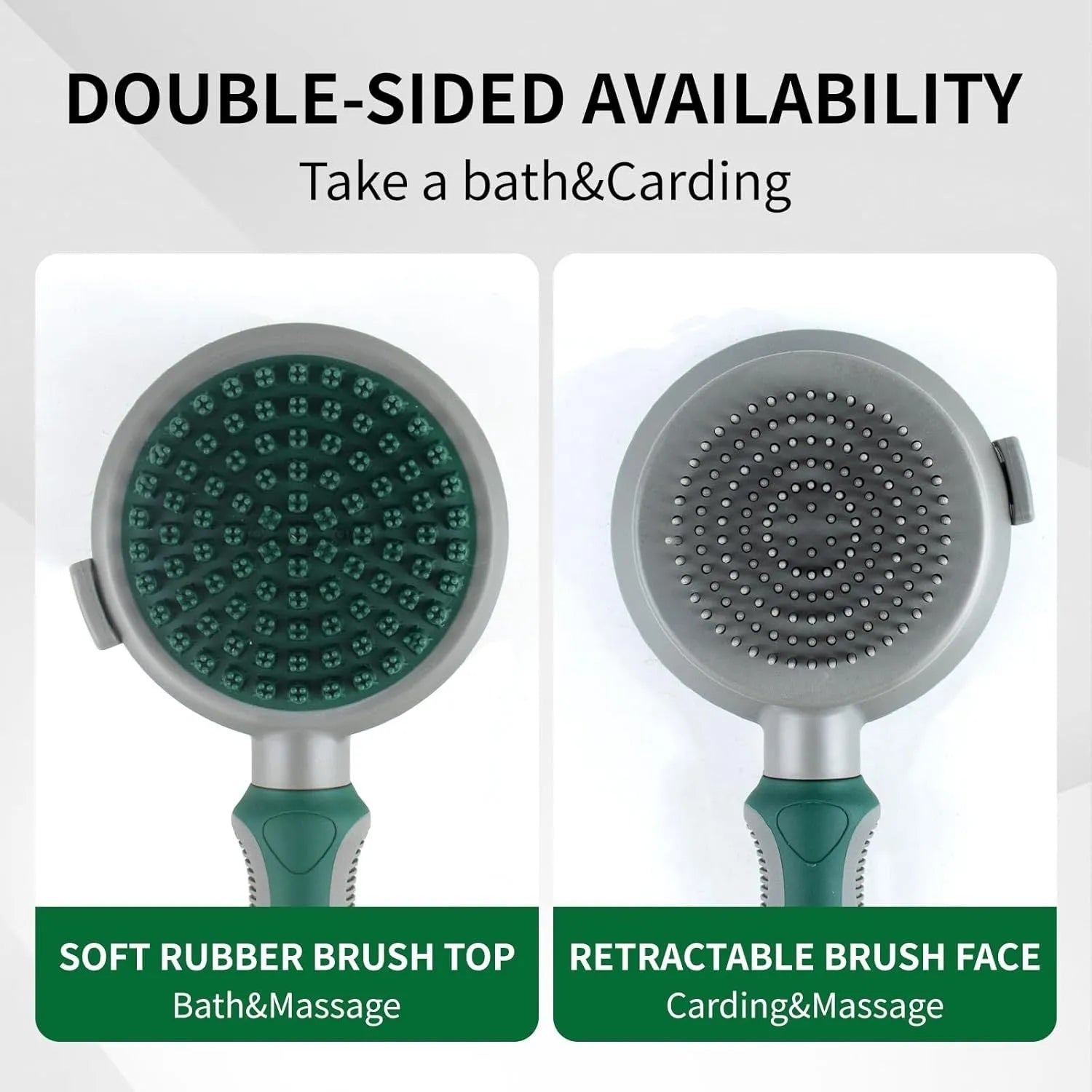 Green and pink dual-sided pet grooming brush with slicker brush and silicone massage pins
