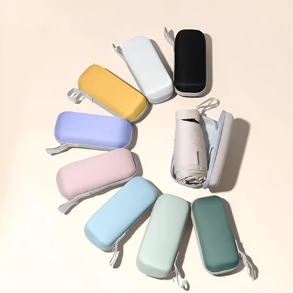 Six-fold folding sun umbrella with steel ribs in various colour options