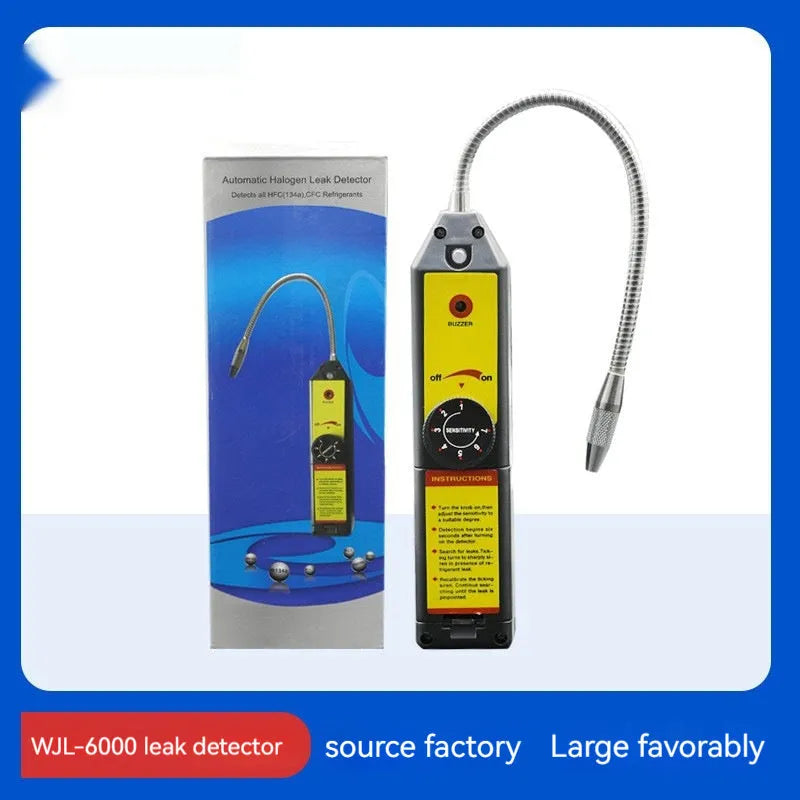 WJL-6000 electronic halogen refrigerant leak detector with extended probe on workbench