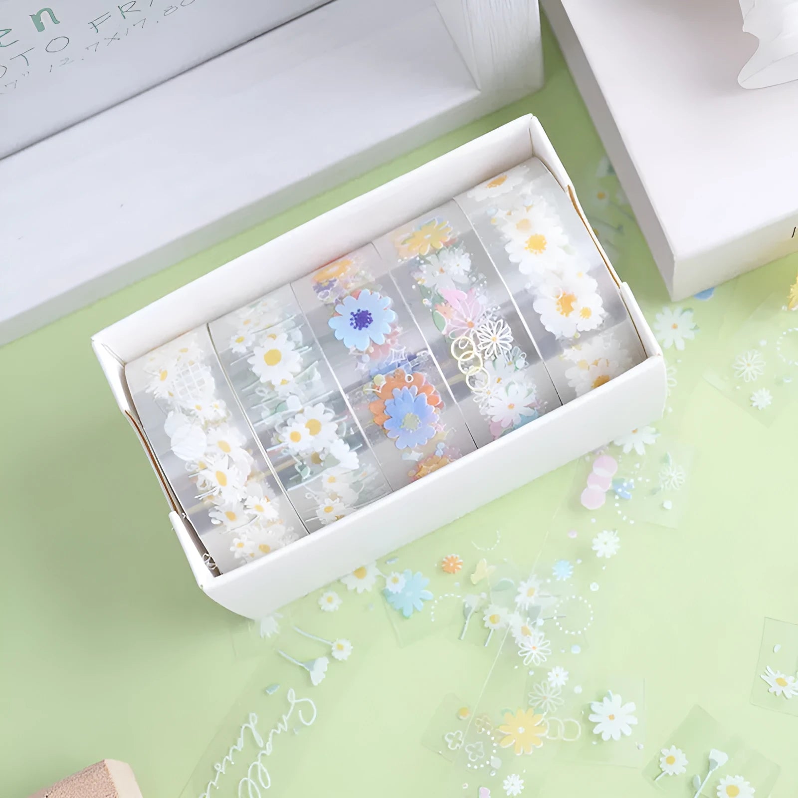Transparent adhesive tape with Midsummer Daisy pattern, 1.5cm width decorative tape for diaries