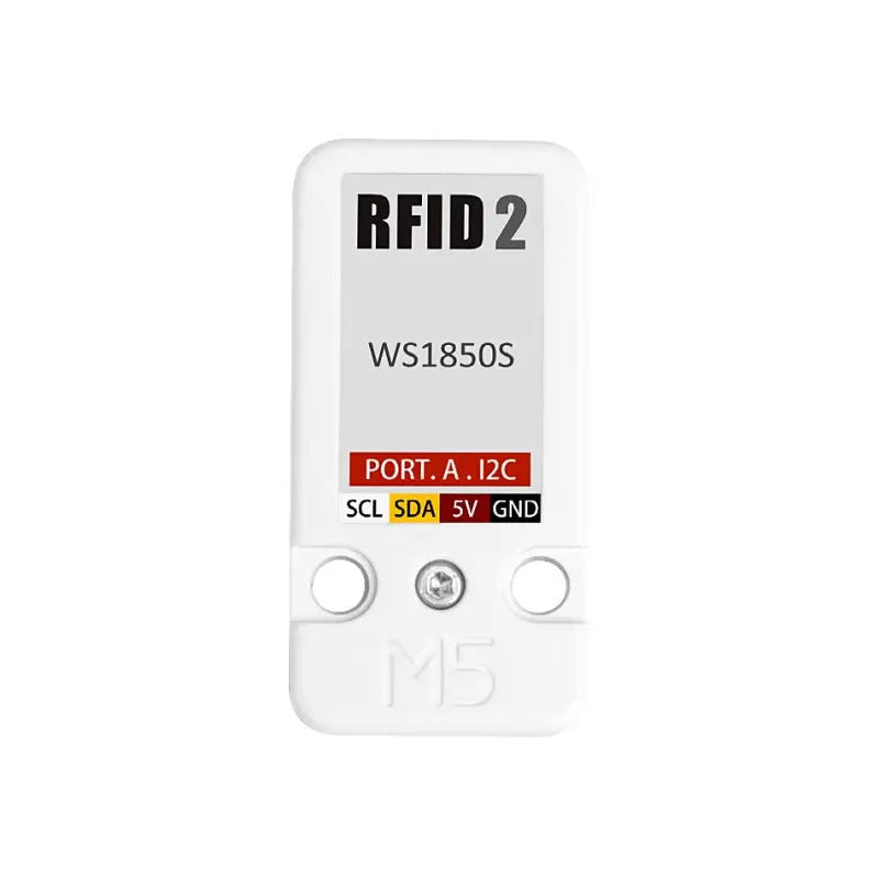 M5Stack RFID2 NFC reader module measuring 7x2 cm with HY2.0-4P cable and LEGO-compatible mounting holes