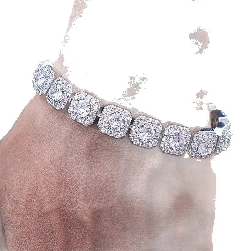 Hip-hop unisex full diamond bracelet alloy geometric JK style 18CM 20CM