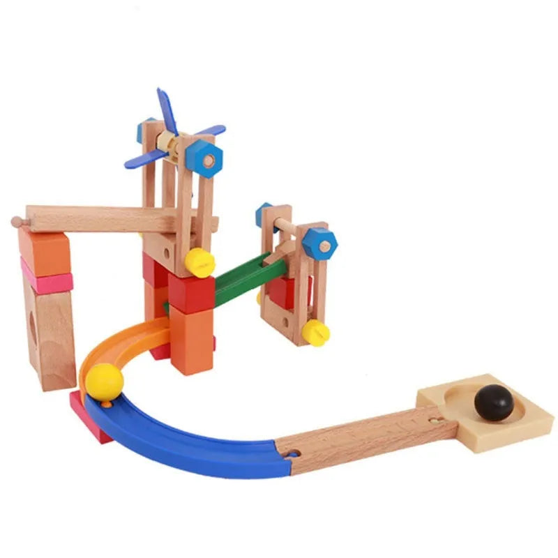 Wooden track building blocks set, educational construction toy for children aged 4-6, Toy colour option