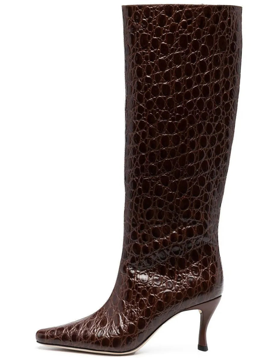 Women's square toe cowboy boots in microfiber, shown in a selection of available colours.