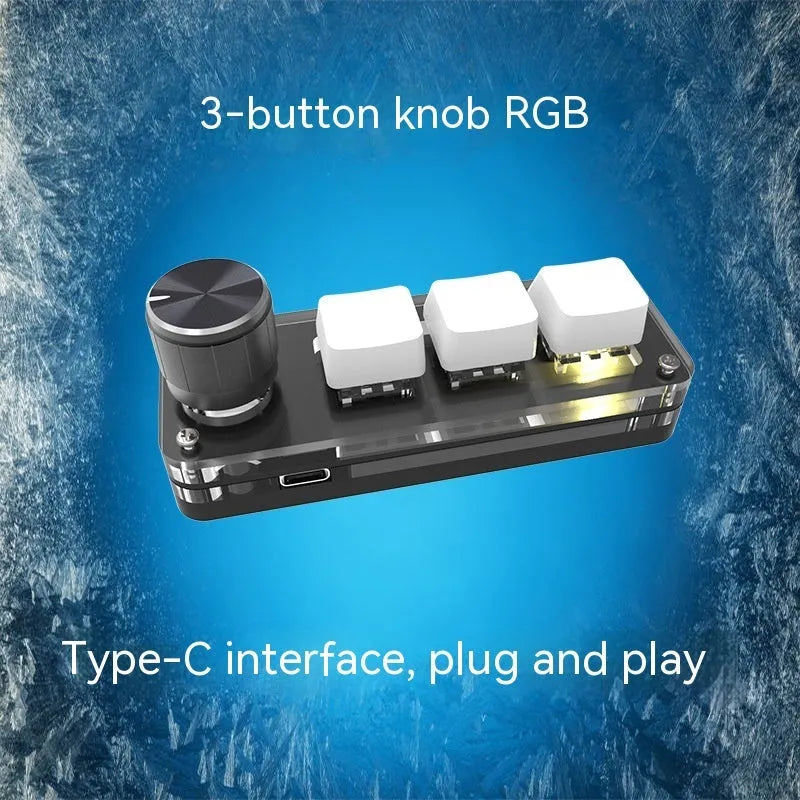 Black programmable macro keypad with RGB backlighting and copy paste buttons