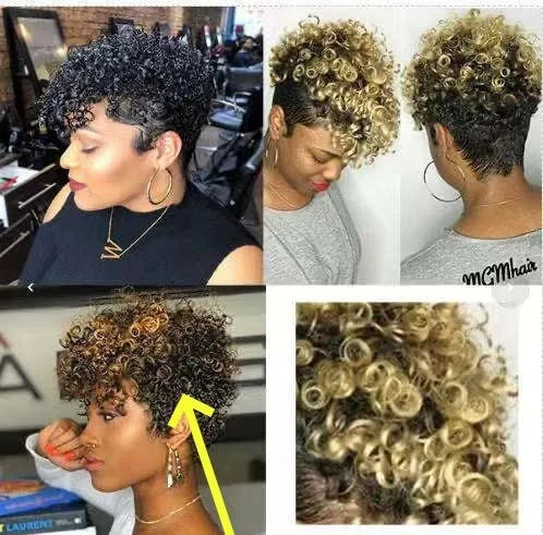 Women's short synthetic wig with exotic rolled style in Kanekalon fibre, shown in black.