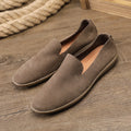 Handmade men's shoes in khaki or grey with cowhide upper, rubber sole, and wedge heel design