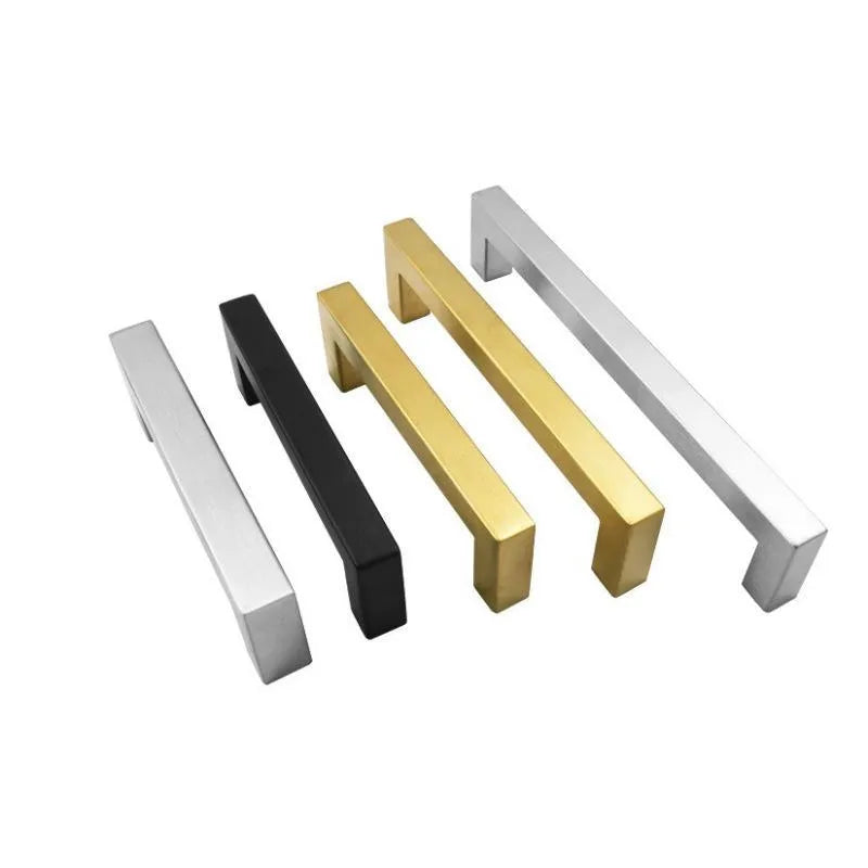 Stainless steel square pipe door handle for cabinets in brushed silver, black, or gold finish