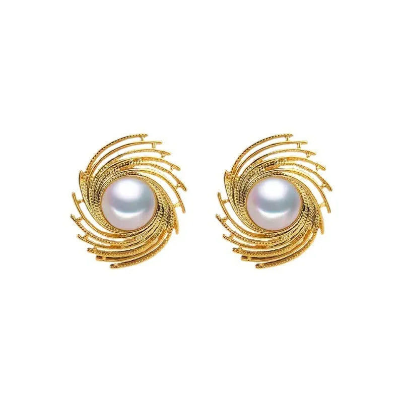 Pearl-coloured flower-shaped women's earrings with irregular decorative elements on electroplated alloy