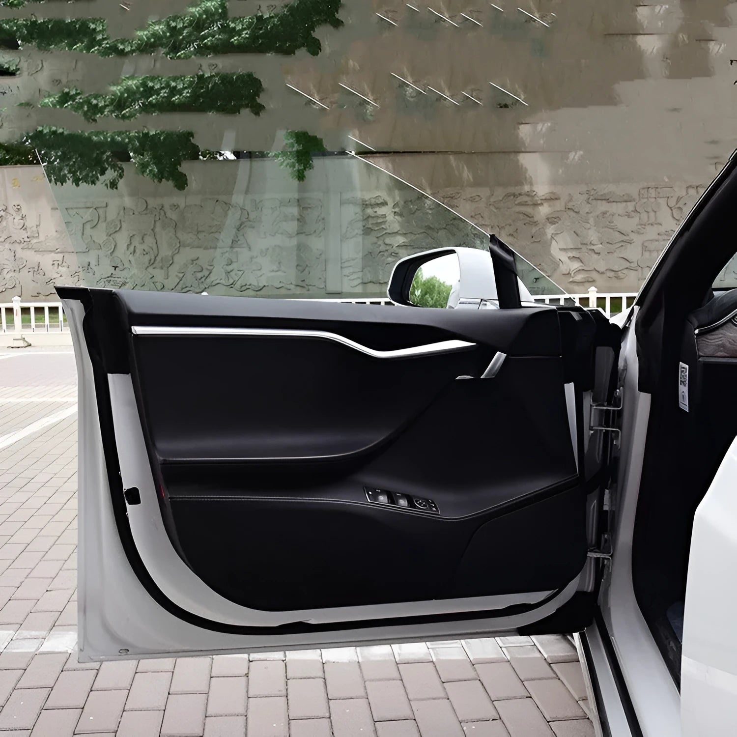 Carbon fibre protective film set for Tesla Model S door interior control areas