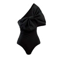 Black and white solid colour tube top bow one-piece swimsuit with high elasticity and optional wrap skirt for women