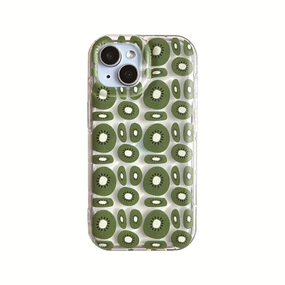 Transparent sliced kiwi fruit phone case for iPhone 11 to 16 series, TPU all-inclusive cover.
