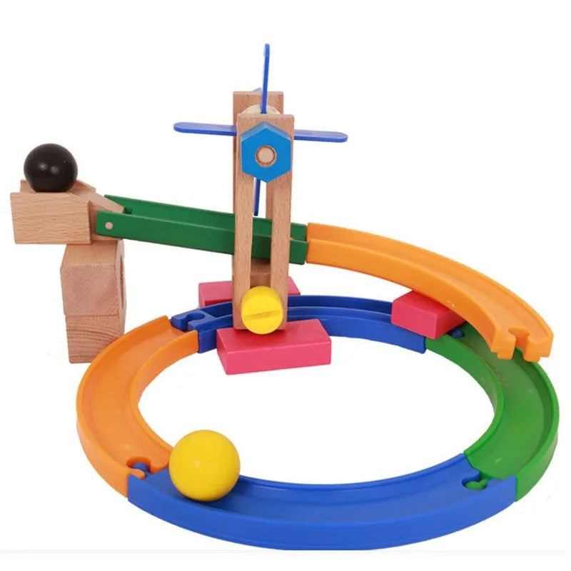 Wooden track building blocks set, educational construction toy for children aged 4-6, Toy colour option