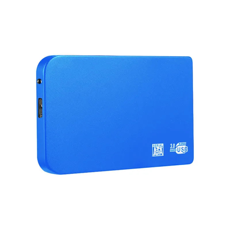 USB 3.0 solid state mobile hard drive in metal shell, showing black, blue, red, and silver colour options.