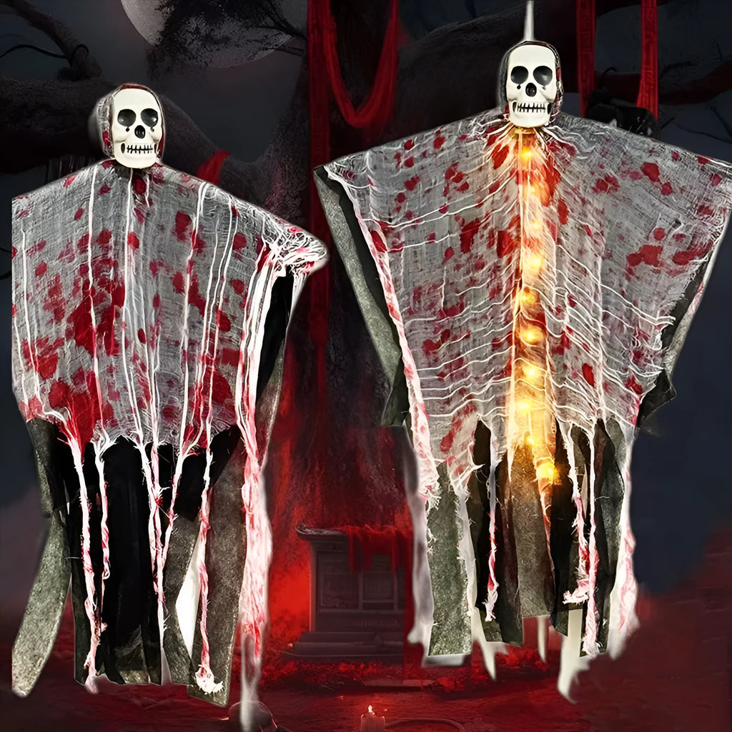Blood-dyed luminous skull hanging ghost Halloween decoration for outdoor displays