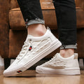 White men's lace-up casual sneakers with round toe and rubber sole