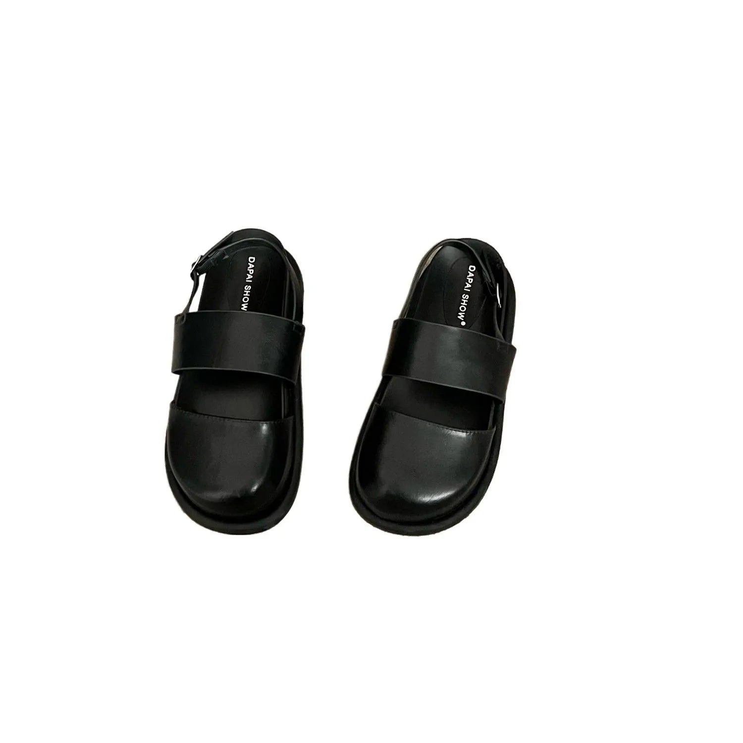 Retro raised sandals with ankle strap buckle in apricot colour showing closed toe design