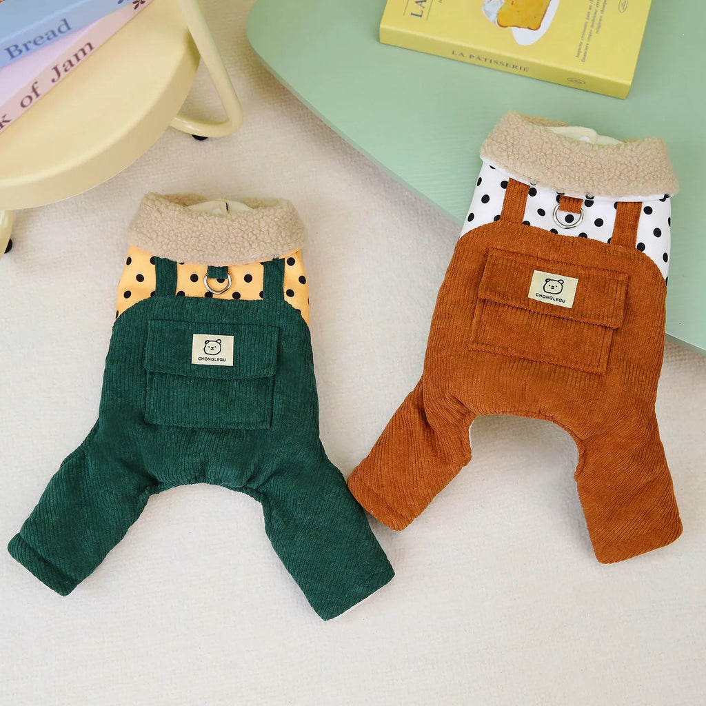 Thickened four-legged cotton pet clothes for small dogs in dark green colour