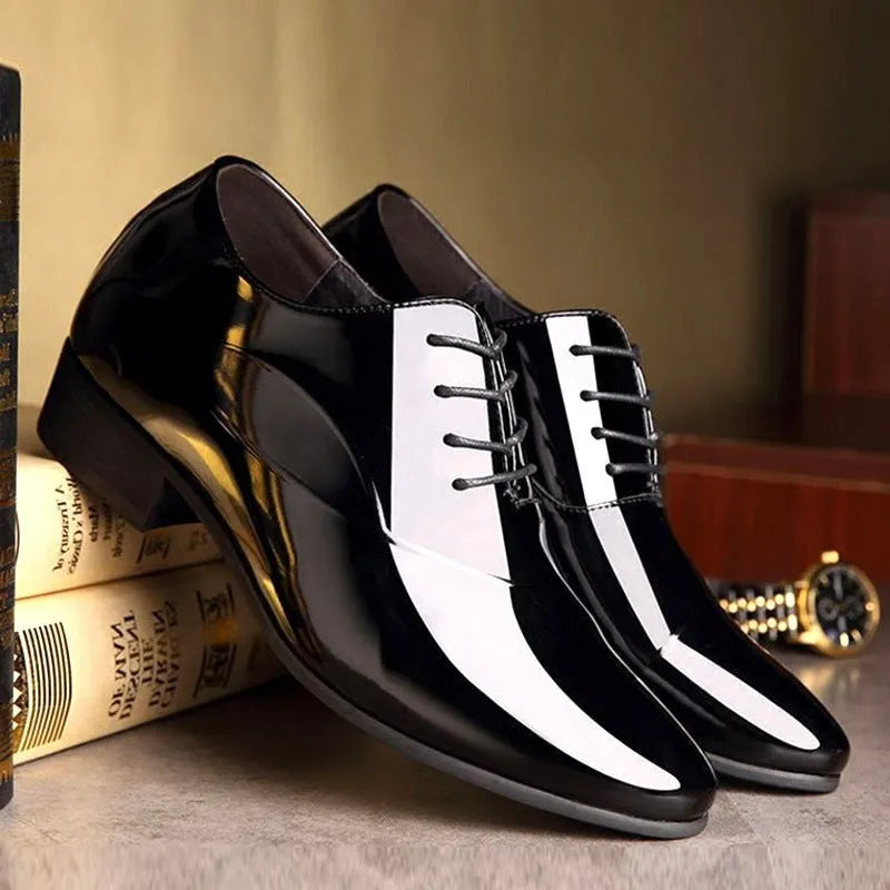 Men's black and brown business formal shoes with pointed toe shape