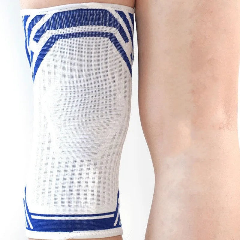 Blue cotton knee pad with high elasticity for adult sports protection