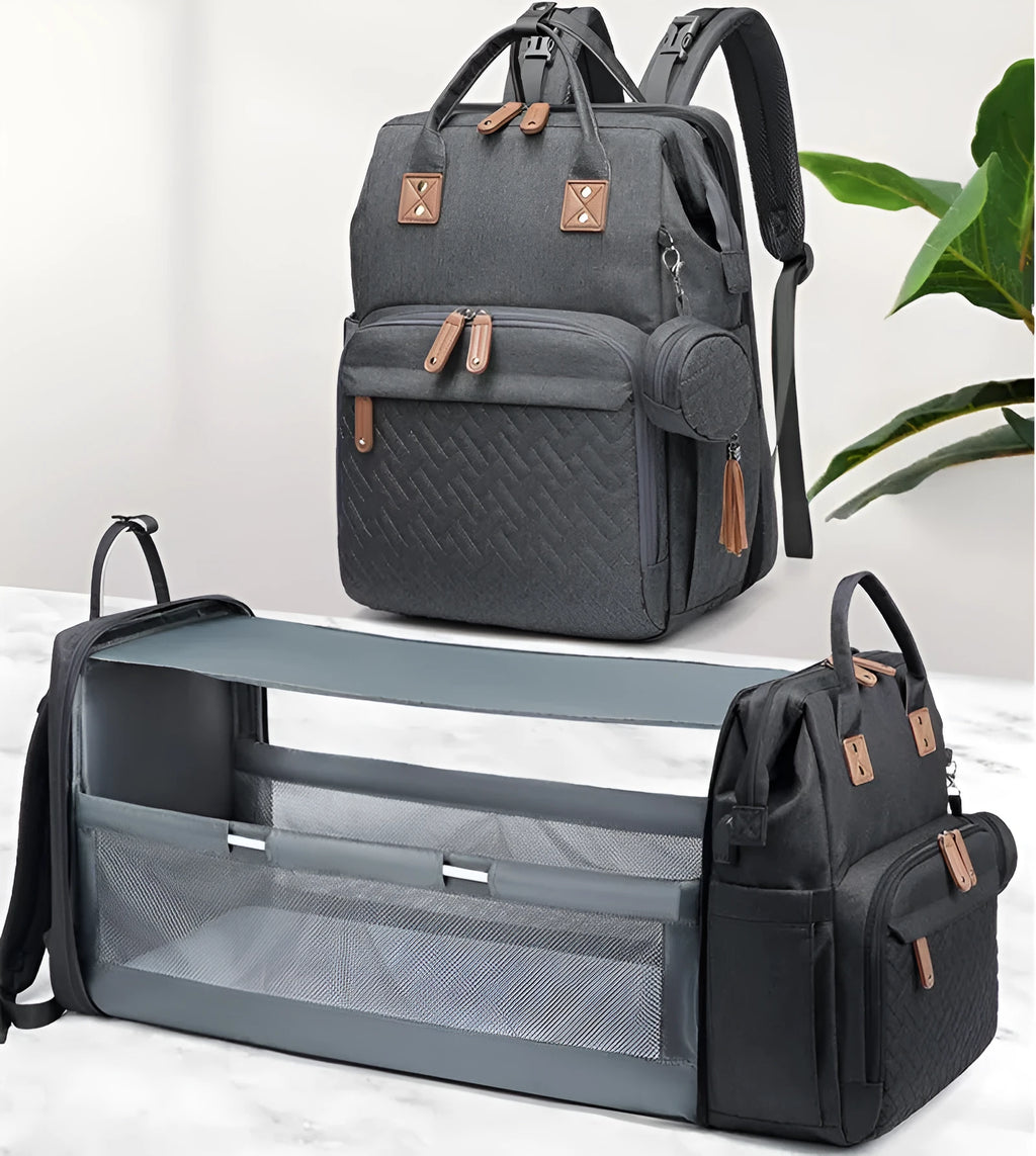 HMB03 Oxford mummy bag backpack in black with embossed finish and square vertical shape