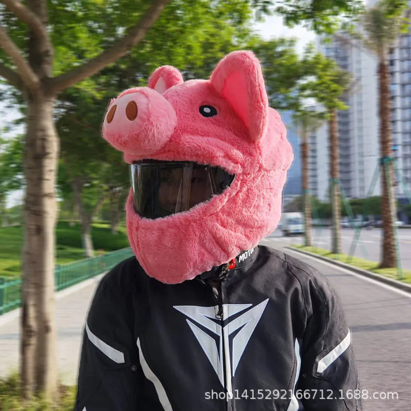 Pinkpig coloured plush helmet protective hood for motorcycle helmets with pv velvet cloth material