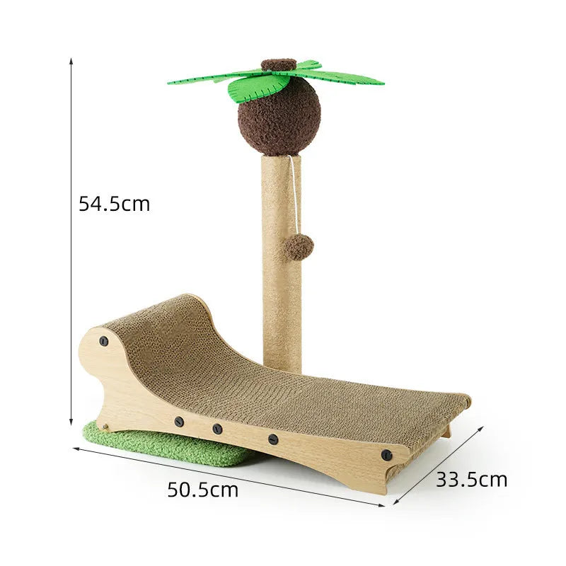 Wooden beach chair cat climbing frame with a hemp mat seat and integrated scratch board.