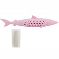 Green pink purple silicone cat fish chew toy with dolphin shape and breathable side holes