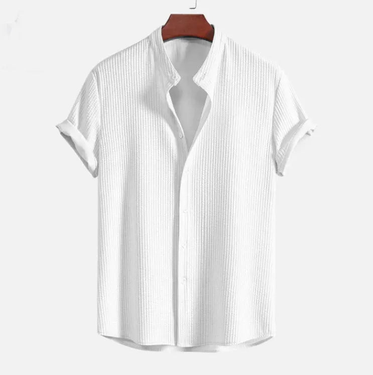 Men's loose short sleeve summer shirt in polyester fabric available in multiple colours