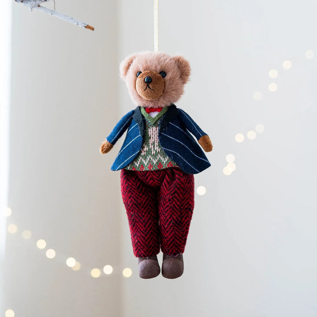 Princess bear and gentleman bear couple plush doll set with cotton plaid suit styling