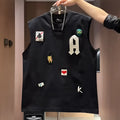 Men's white cotton sleeveless vest with cartoon chest print in loose fit