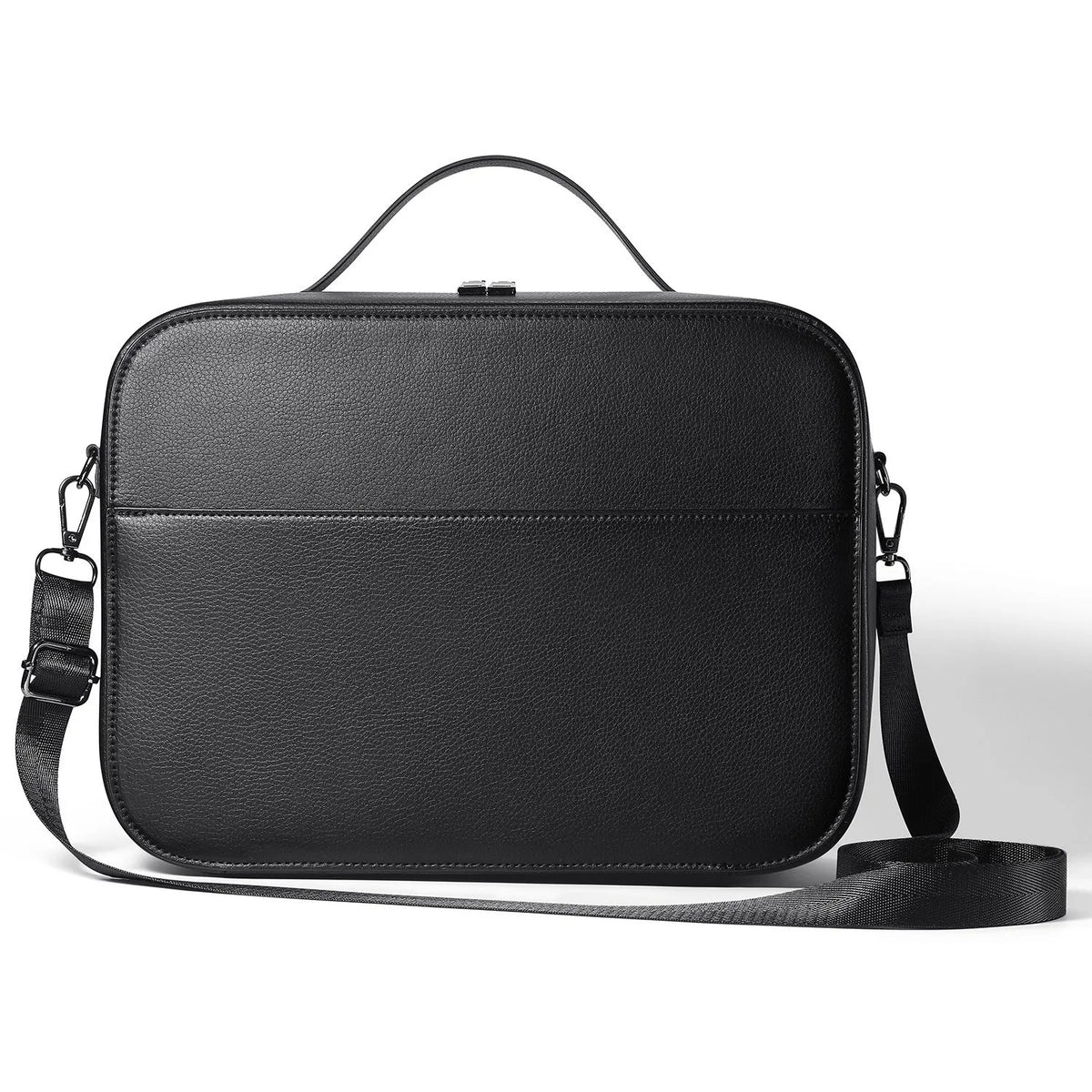 Black superfiber MR glasses storage case showing its size next to a ruler.
