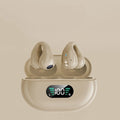 Bone conduction Bluetooth headset with ear clip design in black, white, or khaki colour options