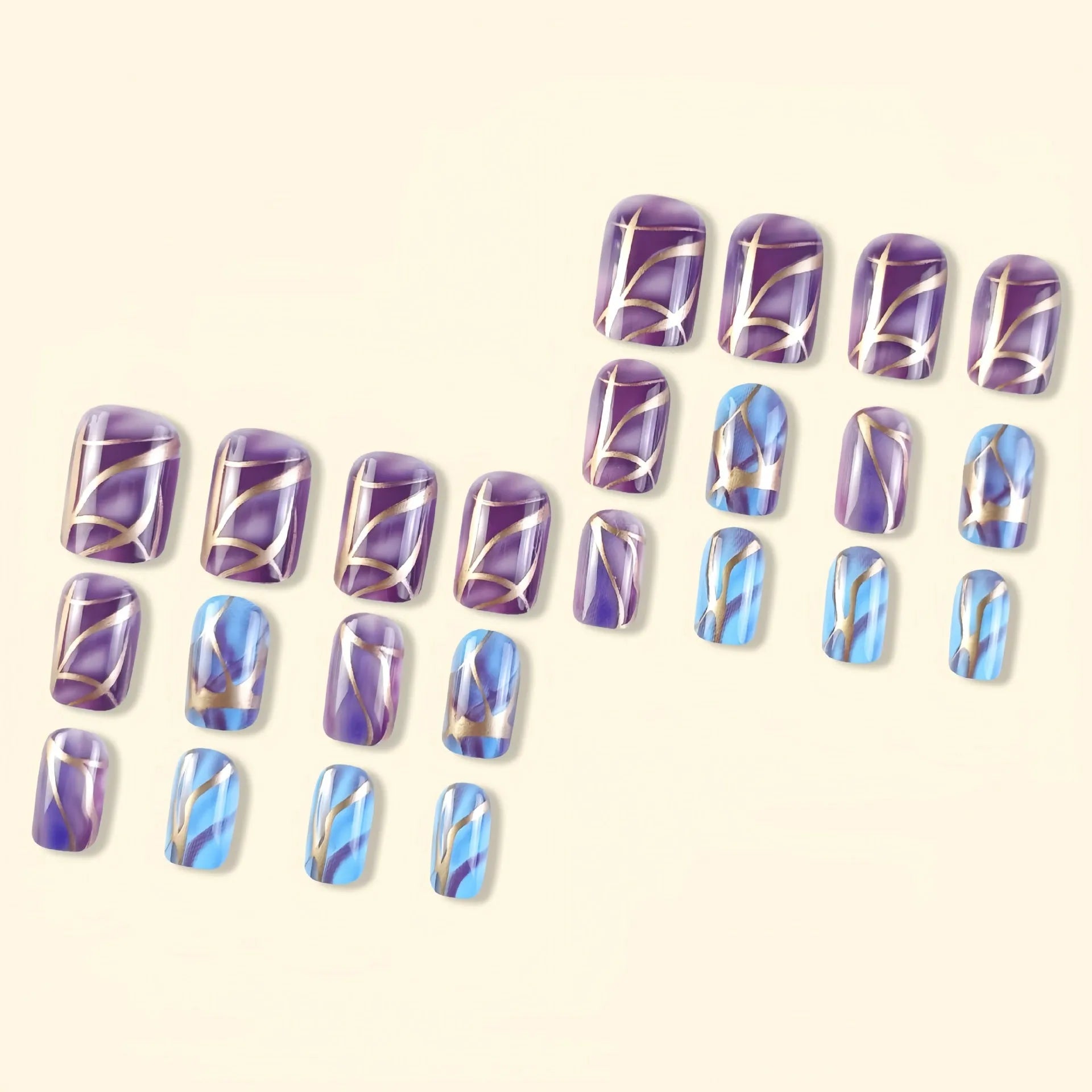 Mid-length purple striped nail stickers in European and American style design