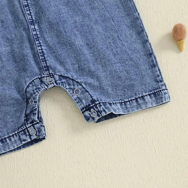 Blue cotton short sleeve rompers for baby boy western style