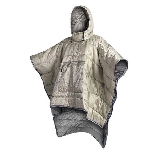 Army Green adult wearable cloak sleeping bag unfolded showing 200x140cm size