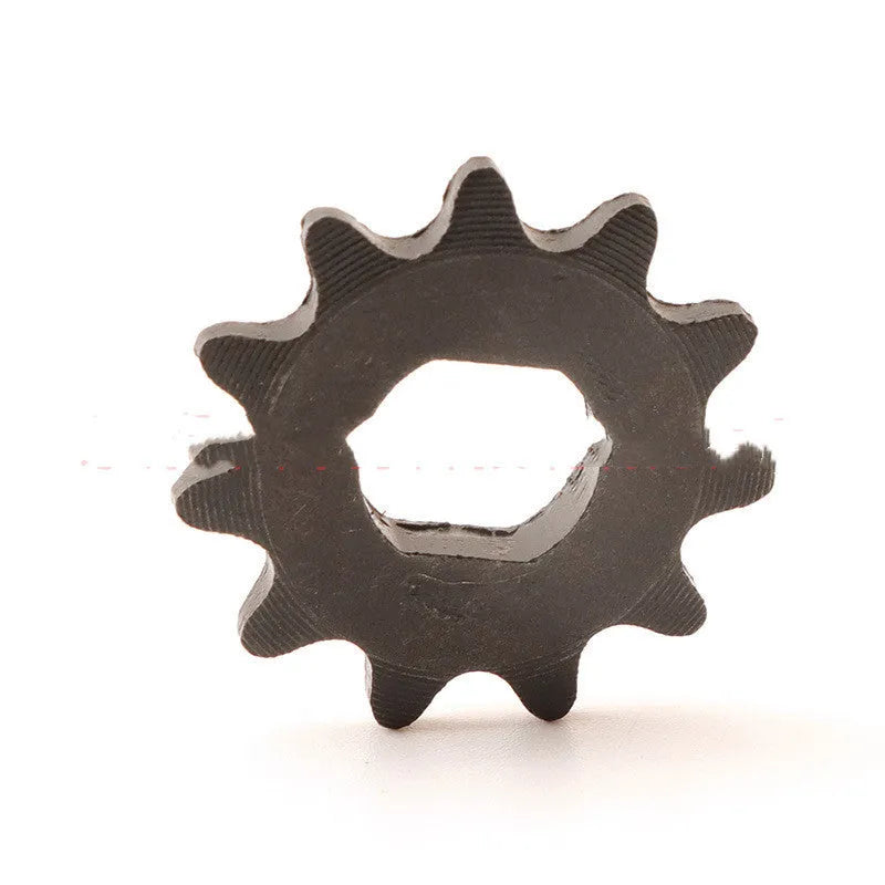Single 11 tooth cast iron motorcycle reduction gear with non-circular shape for T8F chain.