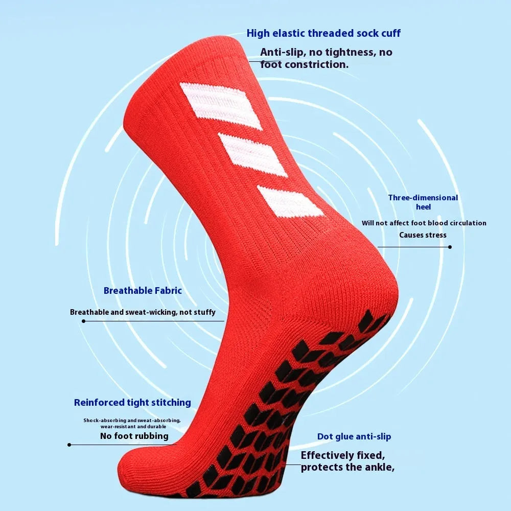 Non-slip sweat absorbing football socks, adult 39-45, middle calf, polyester cotton, five colours