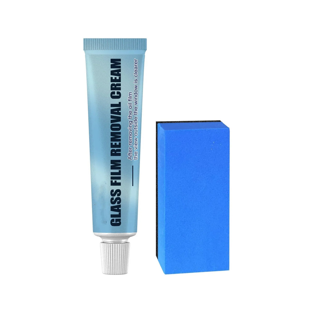 Blue packaged car glass oil film remover with soft sponge applicator for windshield cleaning