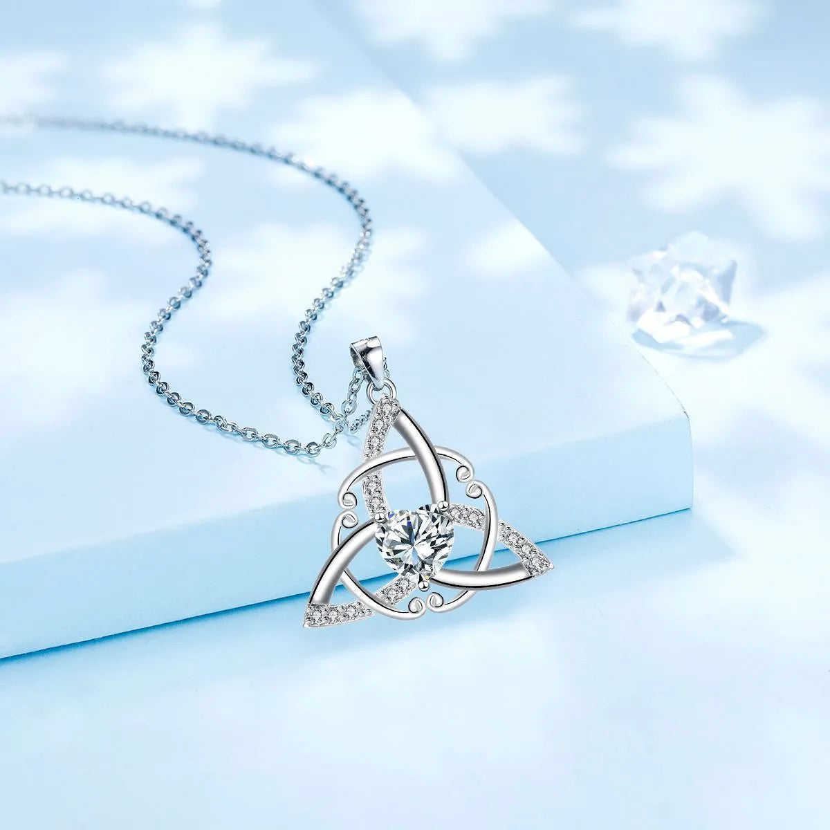 Geometric Celtic knot necklace for women in copper with electroplated colour options