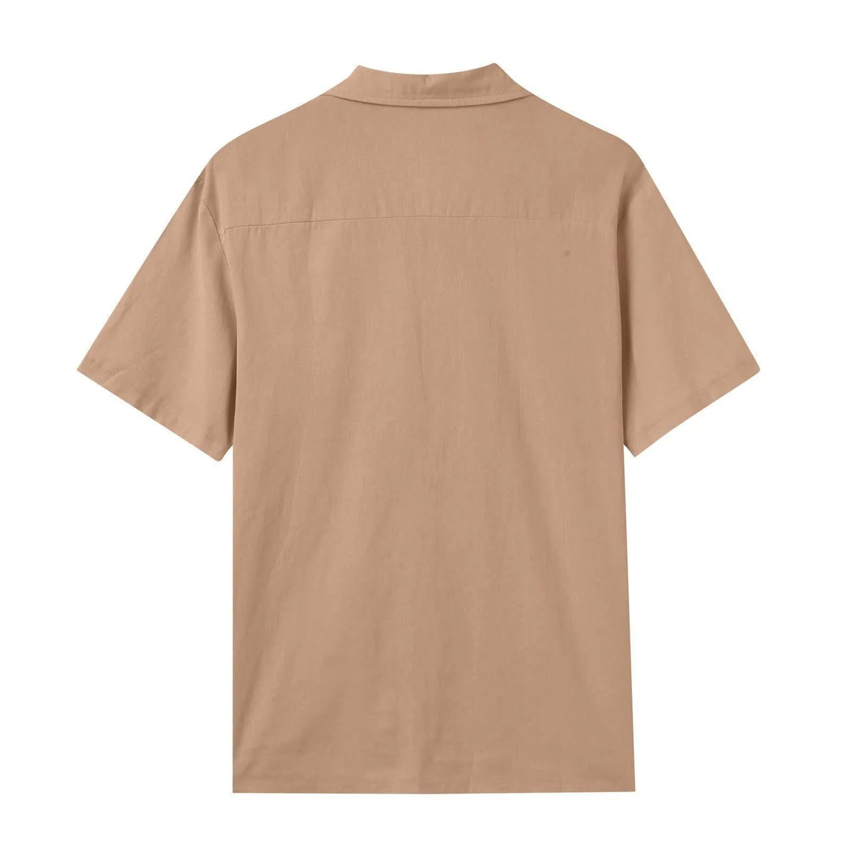 Linen lapel collar short sleeve shirt set with pockets in loose casual style, solid colour, women's summer outfit