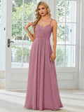 Women's sleeveless long A-line dress in polyester with pleated detailing, shown in light green colour