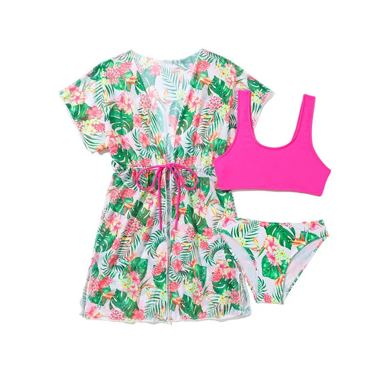Girls' floral two-piece swimsuit with high elasticity polyester fabric for swimming sports