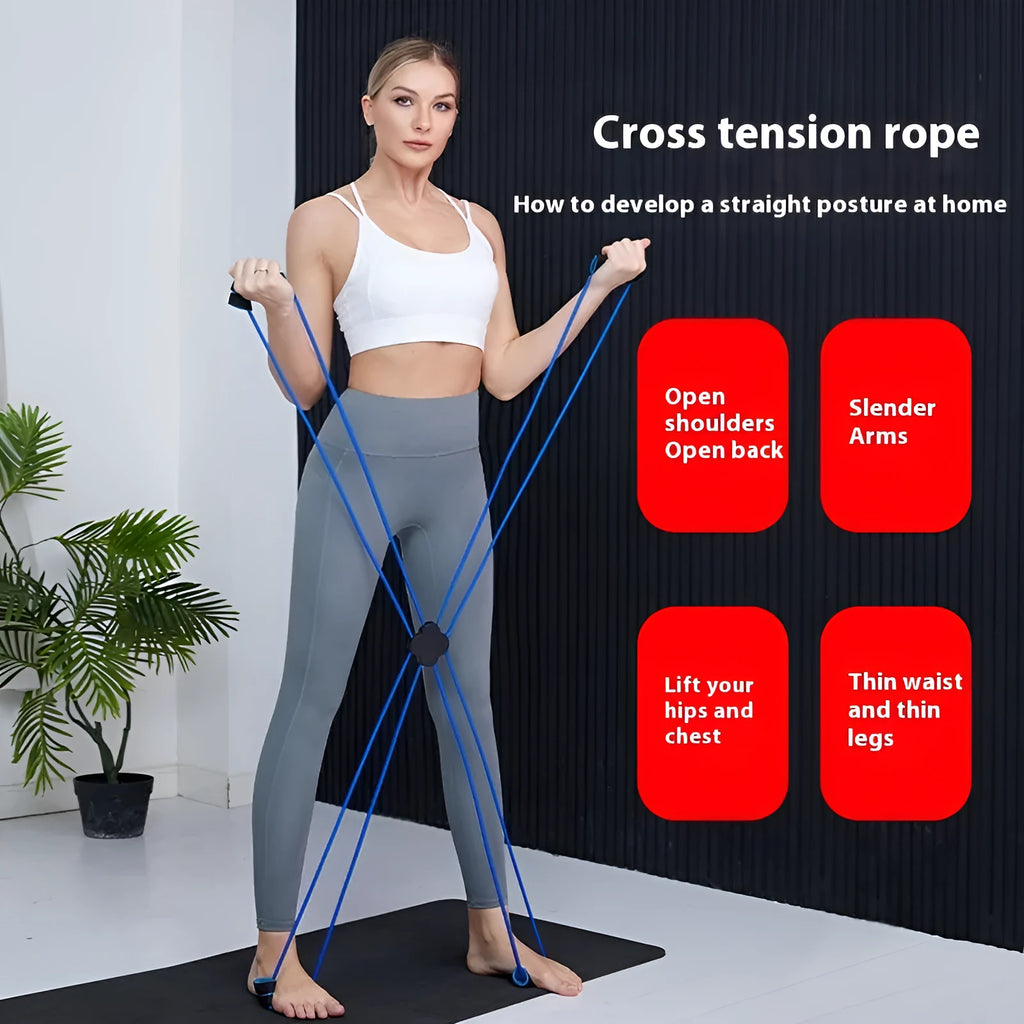 Blue eight character shoulder puller fitness equipment with cross tension device for female body shaping